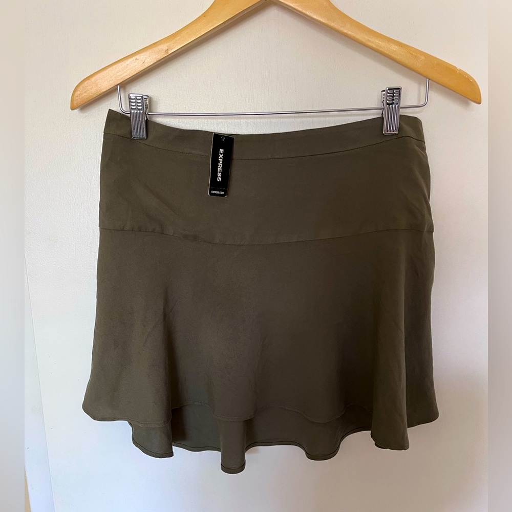 NWT- Express Skater Skirt (with High Low accent) in Olive Green (Size 4)